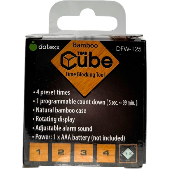 Datexx Bamboo Time Cube Digital Timer 1-2-3-4 Min Focus Productivity Tool - Picture 8 of 12